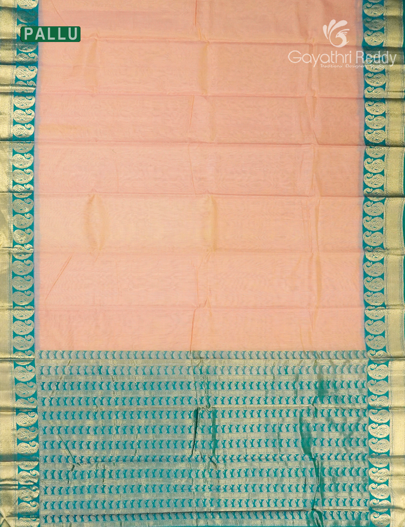 Pure Kanchi Sico Saree in Pastel Peach and Sea Blue