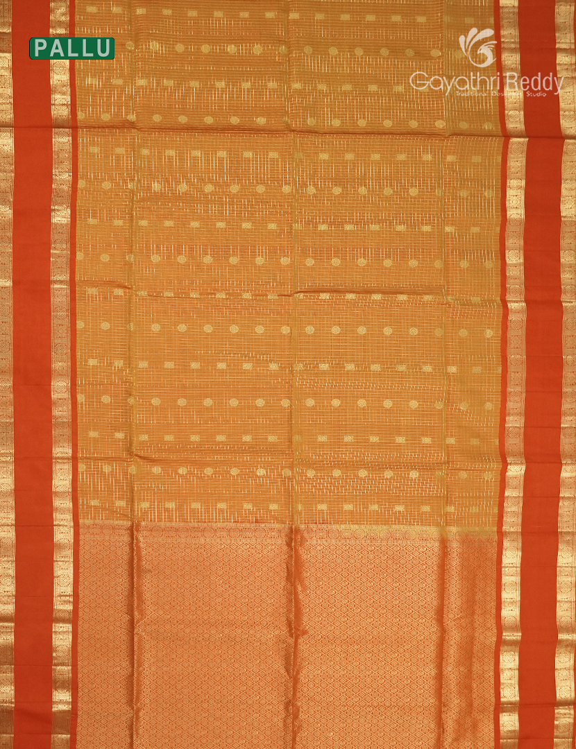 Pure Kanchipuram Vintage Silk Saree in Mustard and Orange