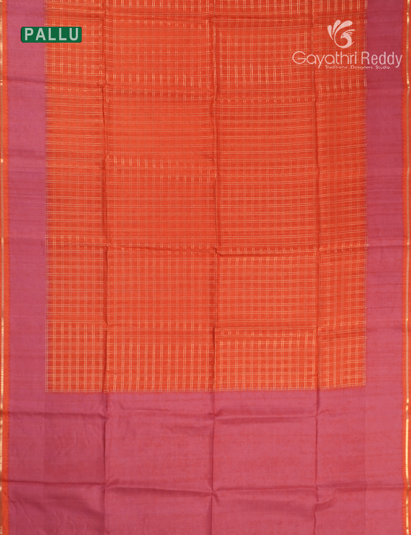 Semi Tussar Saree in Orange and Pink