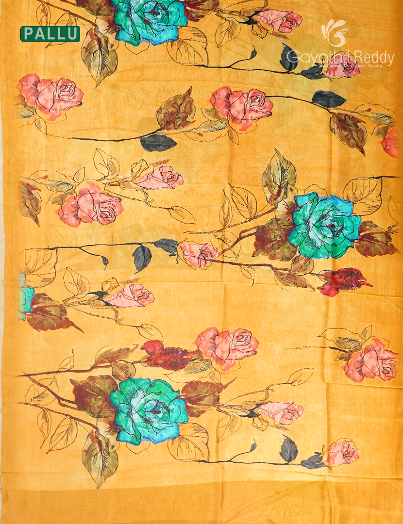 Semi Tussar Silk Saree in Deep Sandalwood Yellow