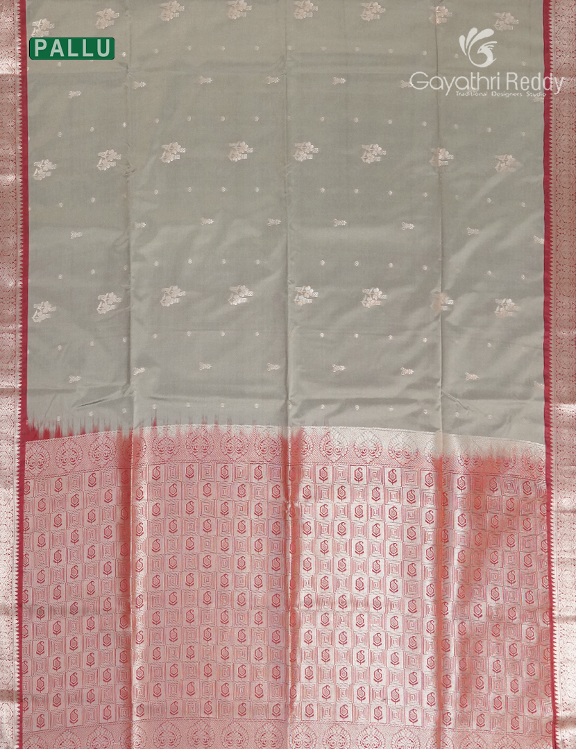 Soft Silk Saree in Grey and Deep Rust