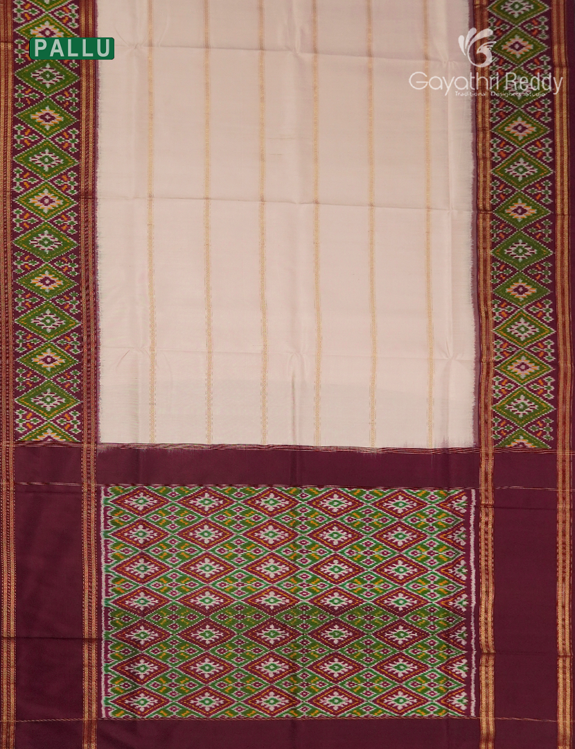 Pure Ikat Silk Saree in Off White and Brown