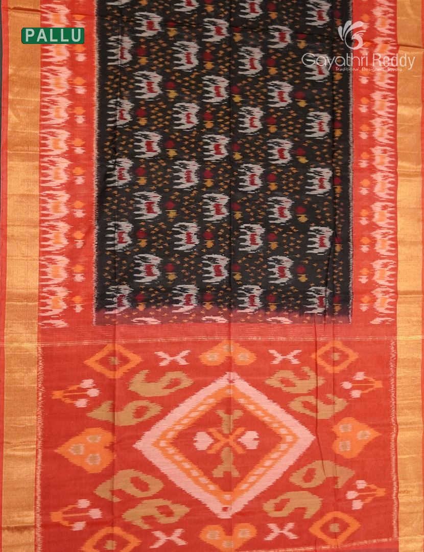 Kanchipuram Sico Saree in Black and Orange