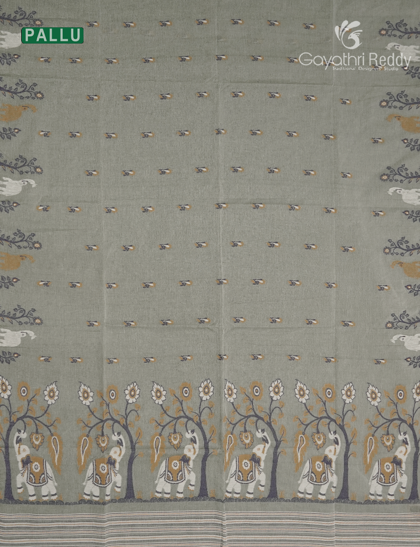 Jamdani Cotton Saree in Sage Green