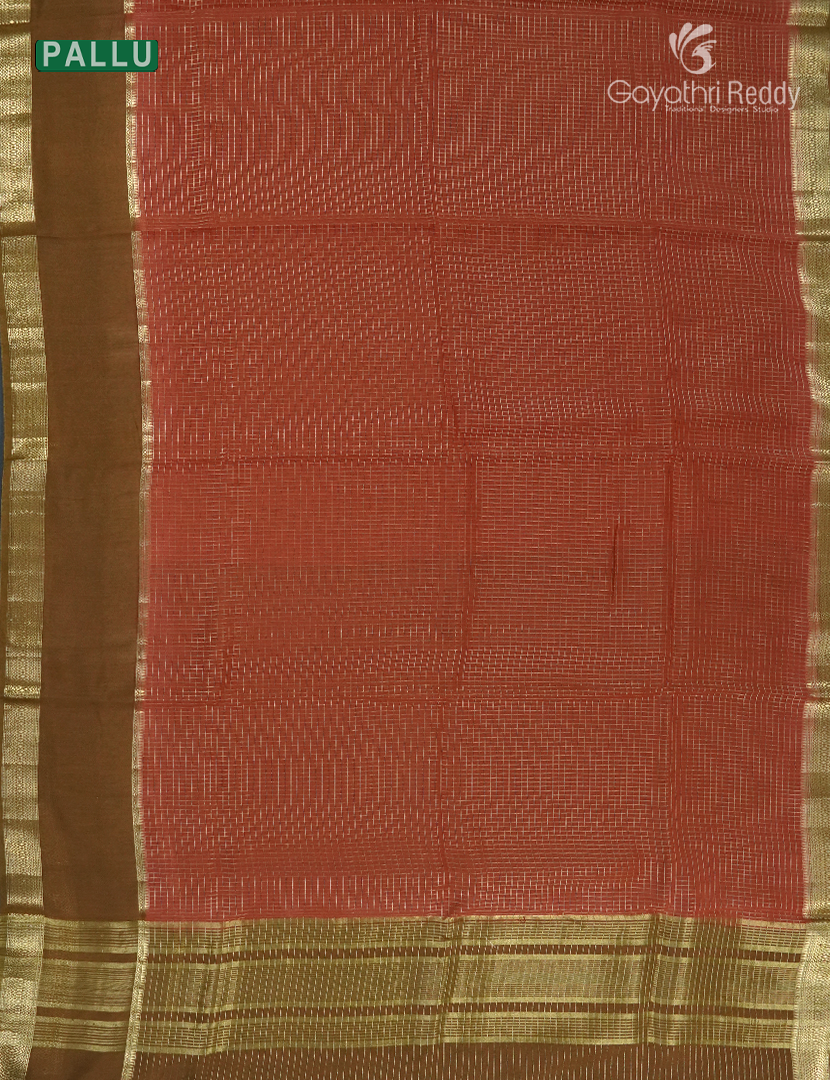 Semi Mysore Crepe Saree in Rust Orange and Brown