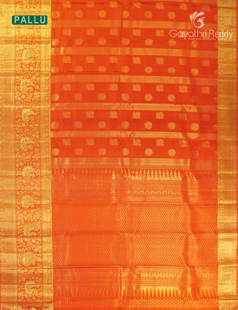 Pure Kanchipuram Silk Bridal Saree in Orange