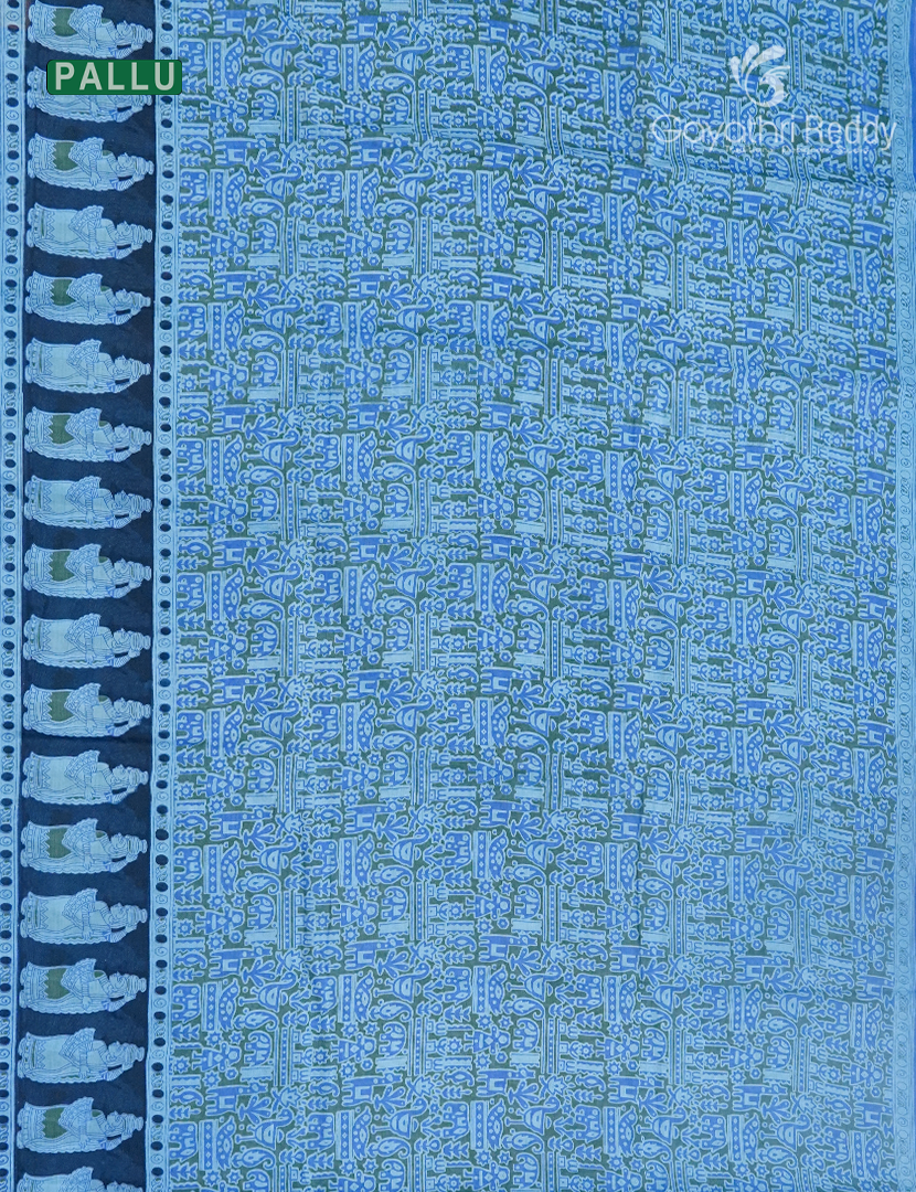 Pure MulMul Cotton Saree in PowderBlue and Black