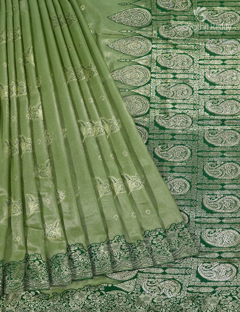 Semi Kanchipuram Silk Fancy  Saree in Olive Green  and Mehendi Green