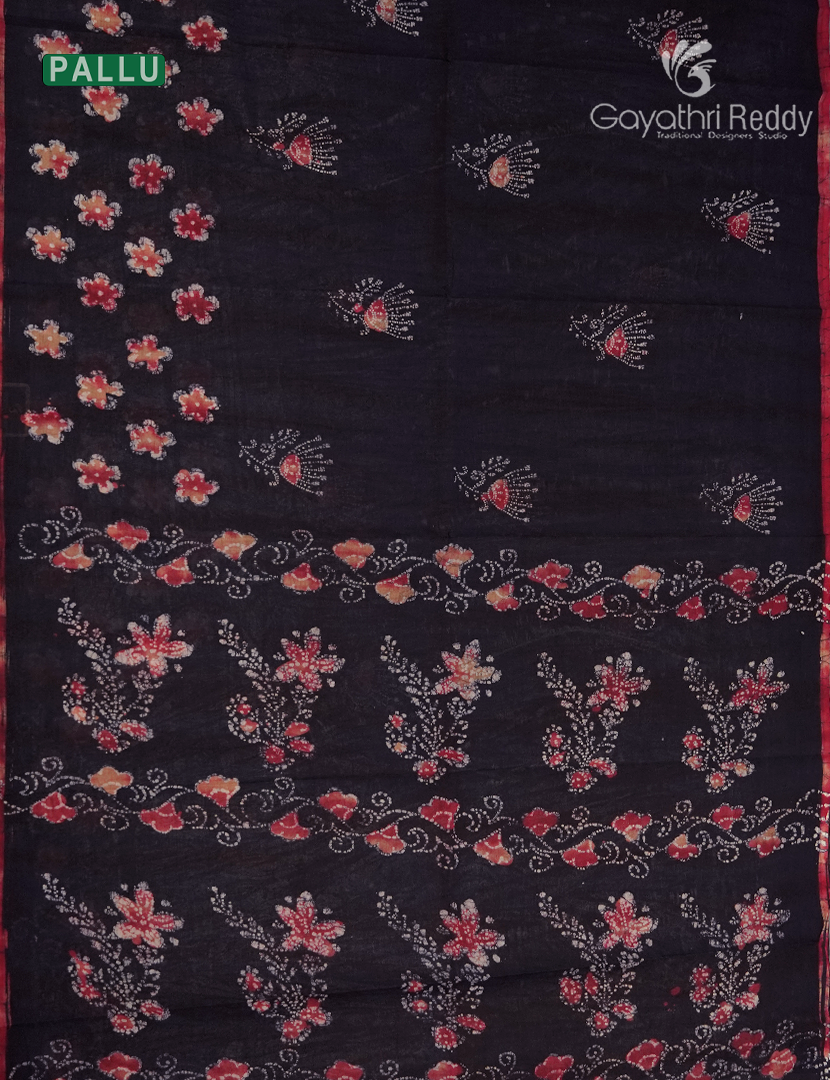 Cotton Batik Print Saree in Black