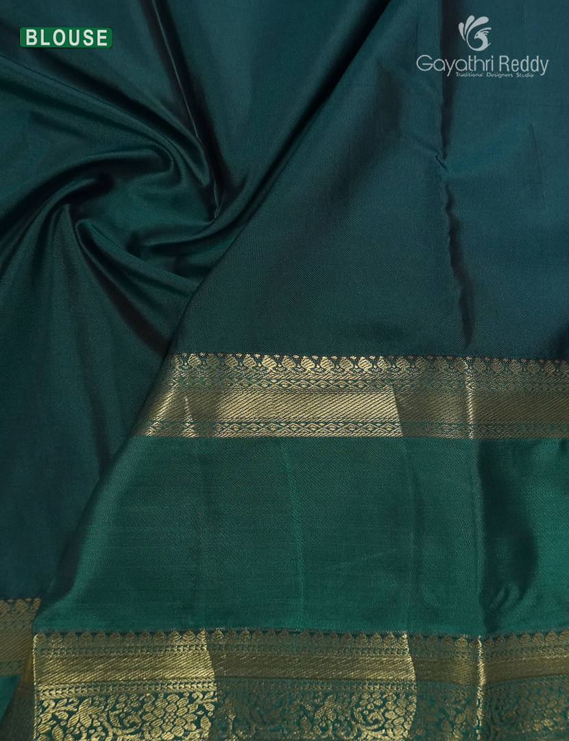 Semi Kanchipuram Silk Saree in Deep Purple and Bottle Green