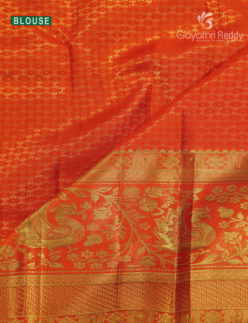 Pure Kanchipuram Silk Bridal Saree in Orange