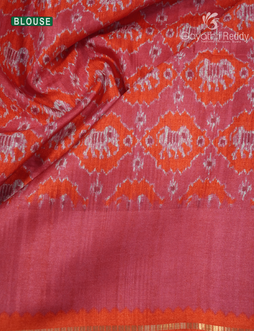 Semi Tussar Saree in Orange and Pink