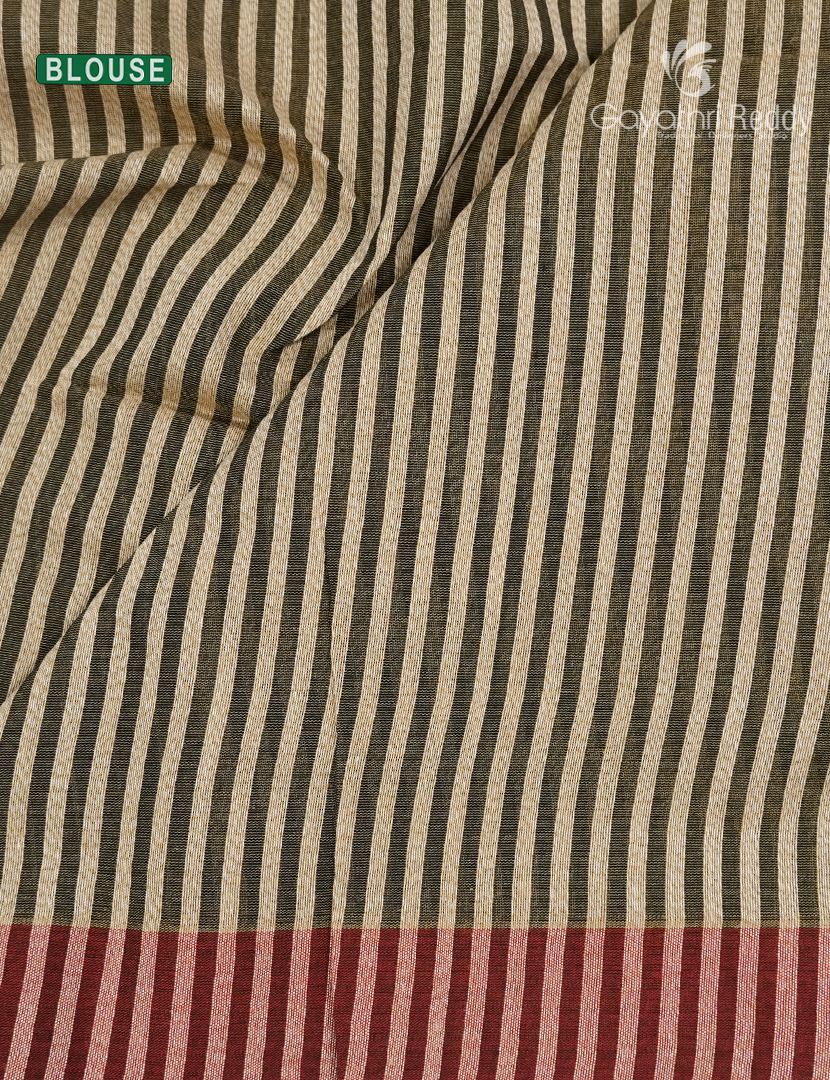 Pure Handloom Cotton Saree in Deep Olive Brown