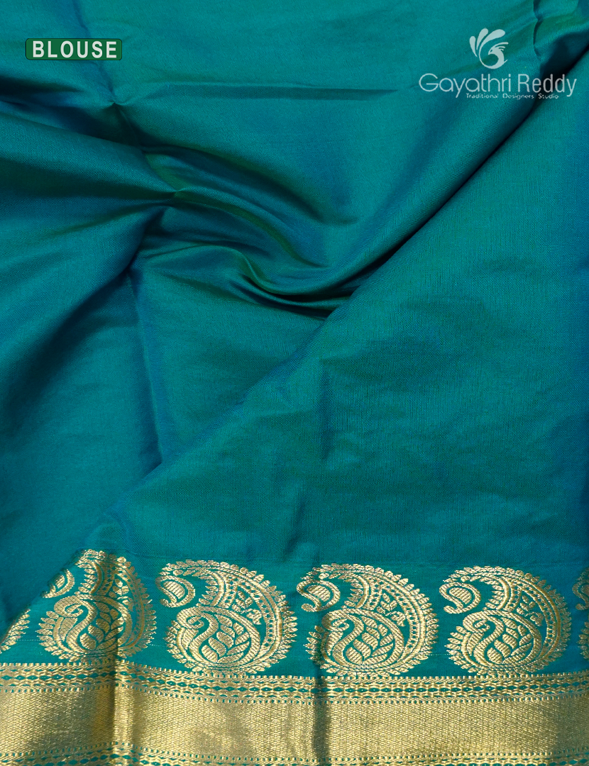 Pure Kanchi Sico Saree in Pastel Peach and Sea Blue