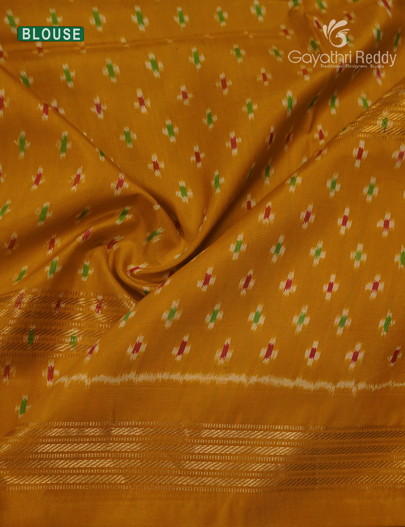 Pure Ikat Silk Saree in Sea Green and Mustard