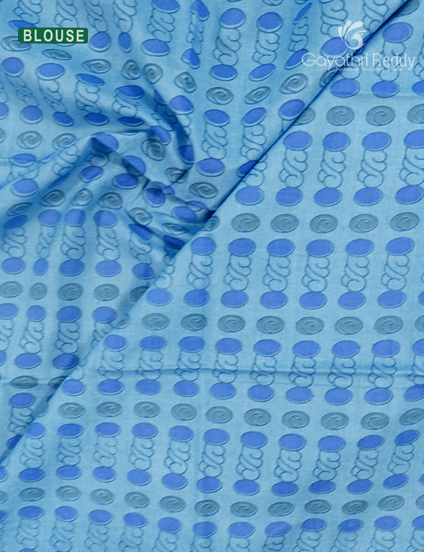 Pure MulMul Cotton Saree in PowderBlue and Black