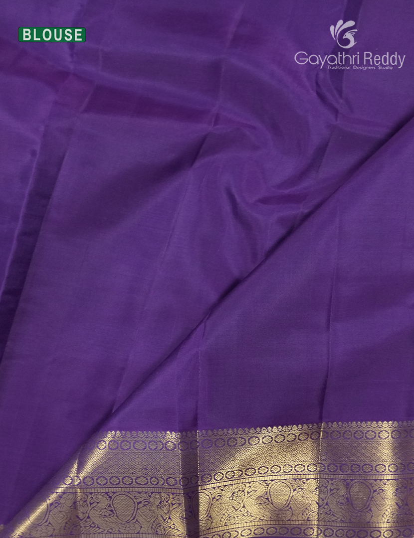 Pure Kanchipuram Silk Saree in Deep Peacock Blue and Purple (Medium Borders )-KP8777