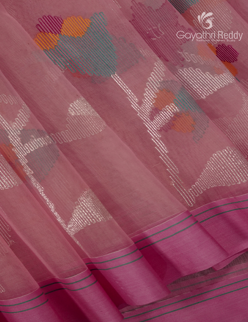 Pure Jamdani Kora Saree in Baby Pink
