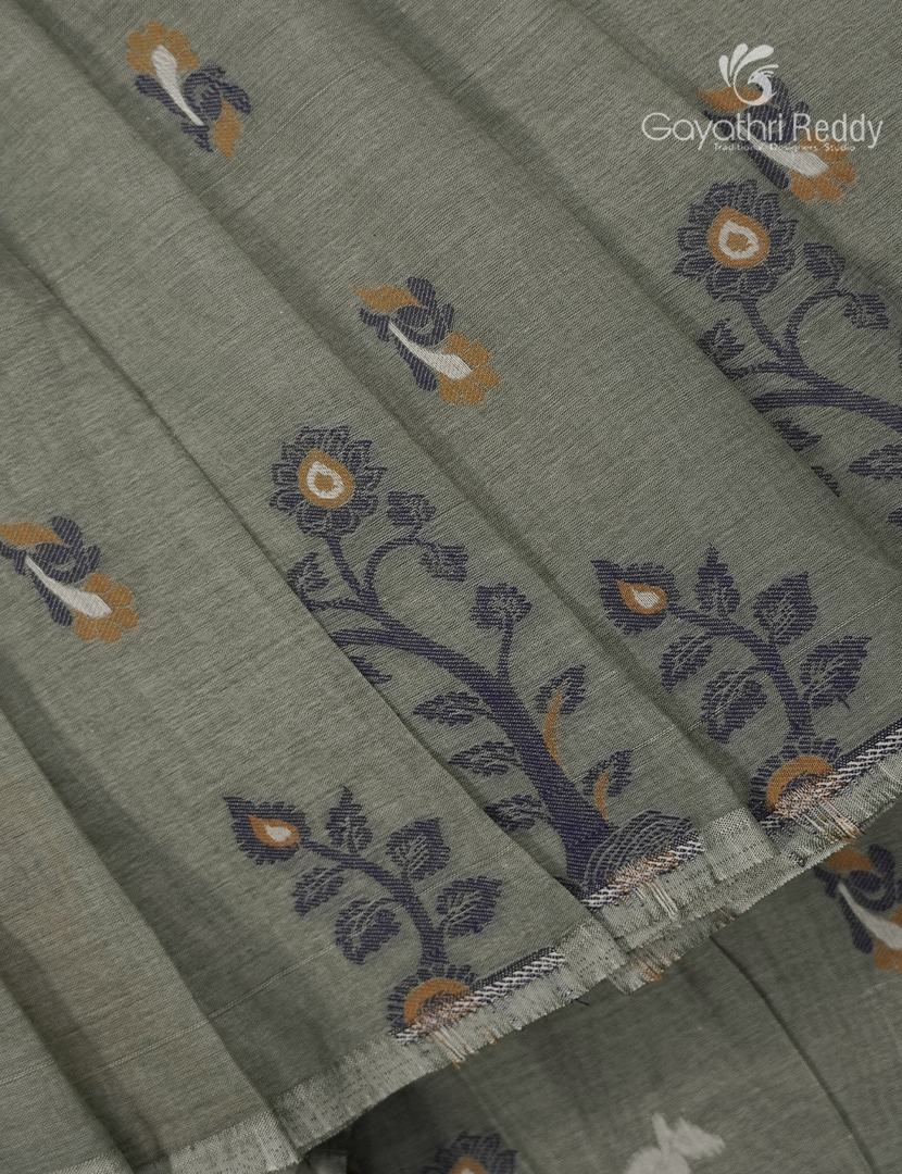 Jamdani Cotton Saree in Sage Green