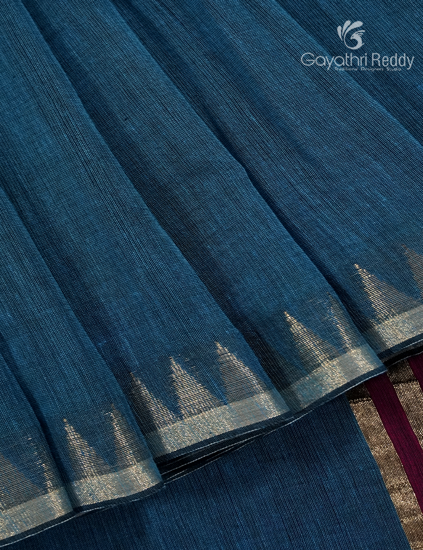 Jamdani Cotton Saree in Deep Rama Blue
