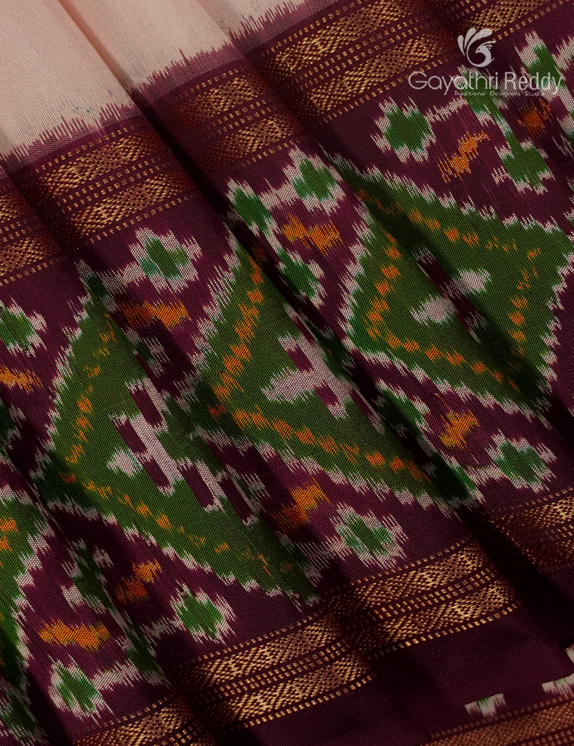 Pure Ikat Silk Saree in Off White and Brown