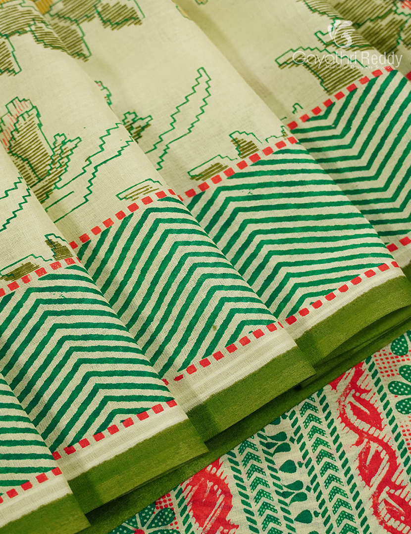 Pure MulMul Cotton Saree in Pista Green and Olive Green