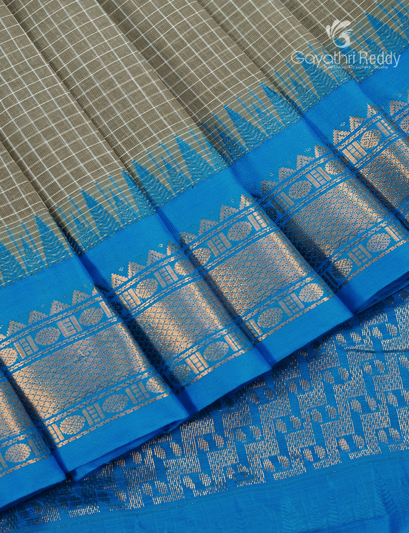 Pure Gadwal Cotton Saree in Ash Grey and Sky Blue