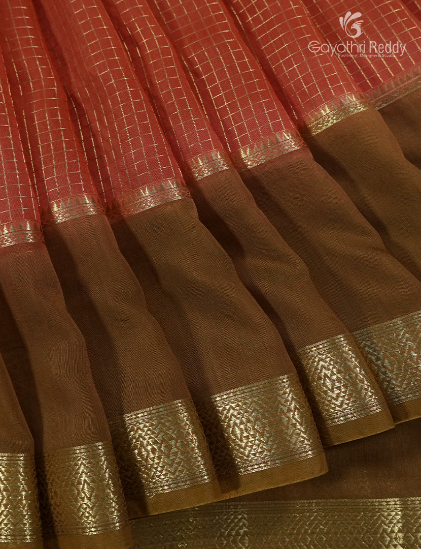 Semi Mysore Crepe Saree in Rust Orange and Brown