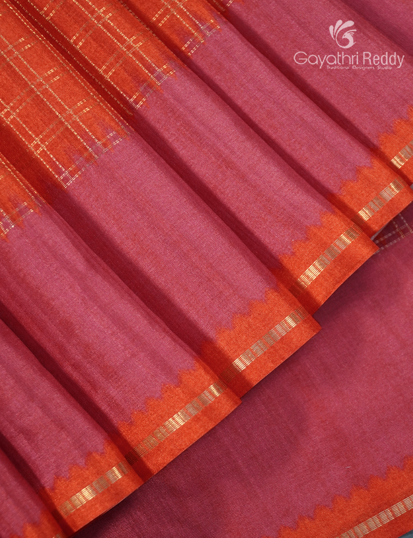 Semi Tussar Saree in Orange and Pink
