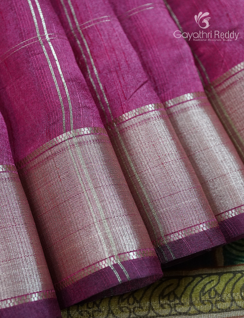Semi Tussar Saree in Deep Lotus Pink