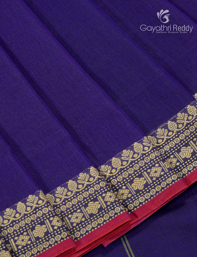 Pure Narayanpet Cotton Saree in Deep Ink Blue