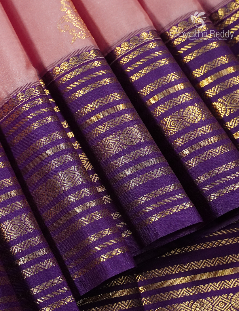 Semi Kanchipuram Silk Saree in Blush Pink and Deep Violet