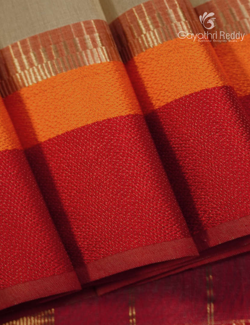 Pure Chanderi Sico Saree in Beige and Deep Pink