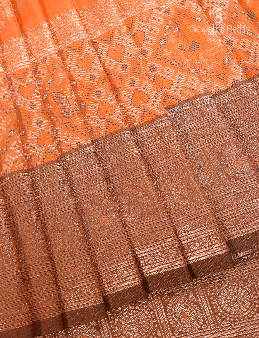 Semi Kanchipuram Art Silk Saree in Neon Orange