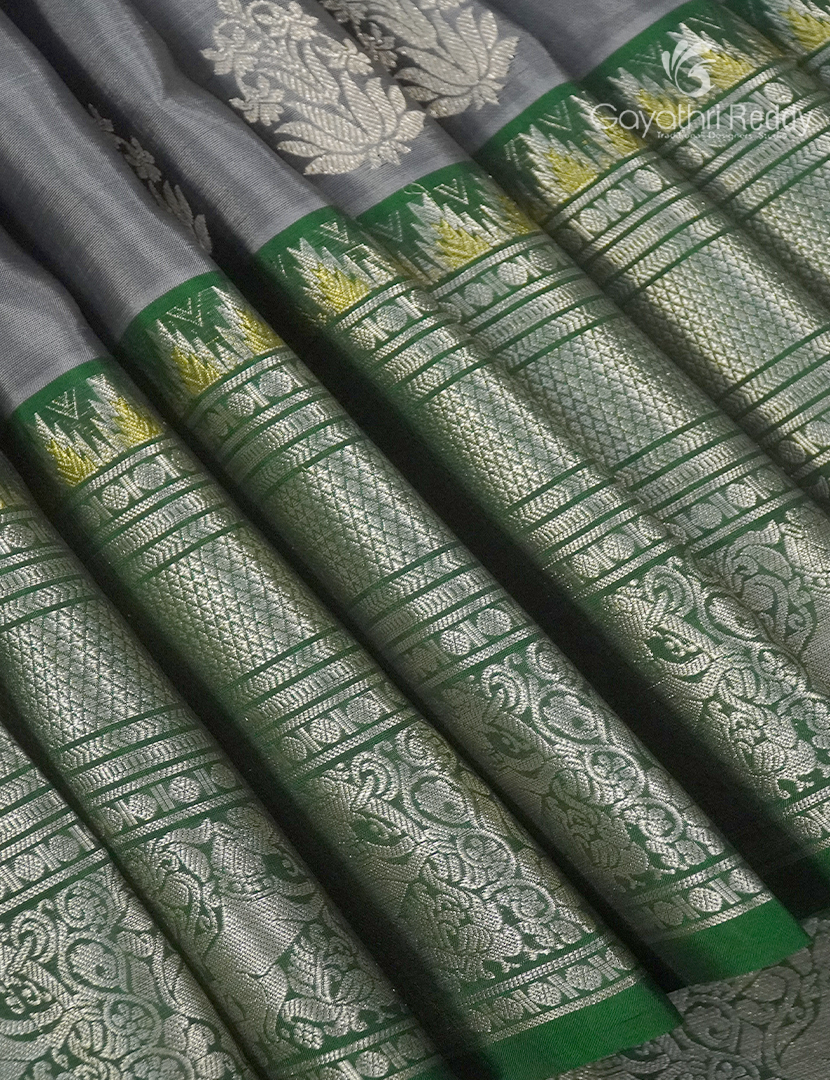 Pure Venkatagiri Silk Saree in Ash Grey and Green