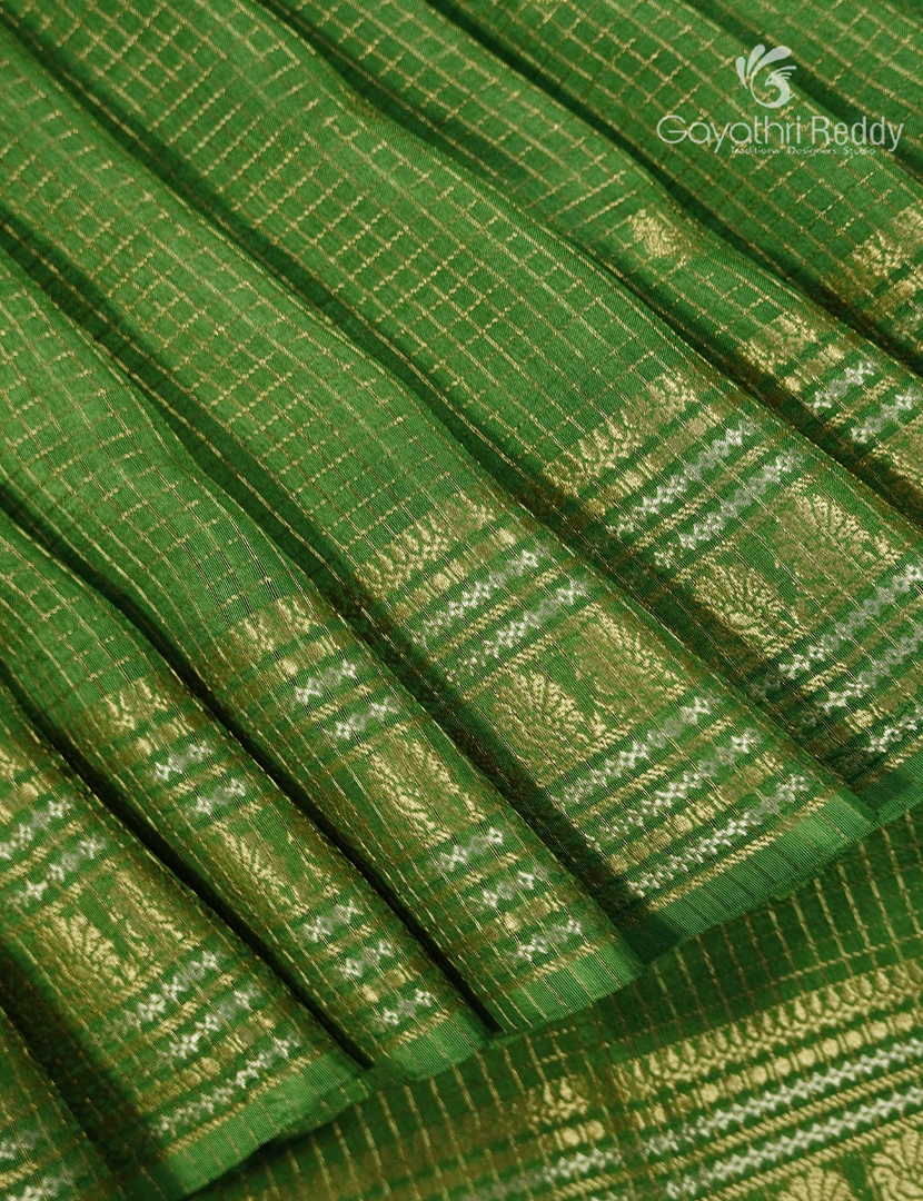 Semi Mysore Crepe Saree in Parrot Green
