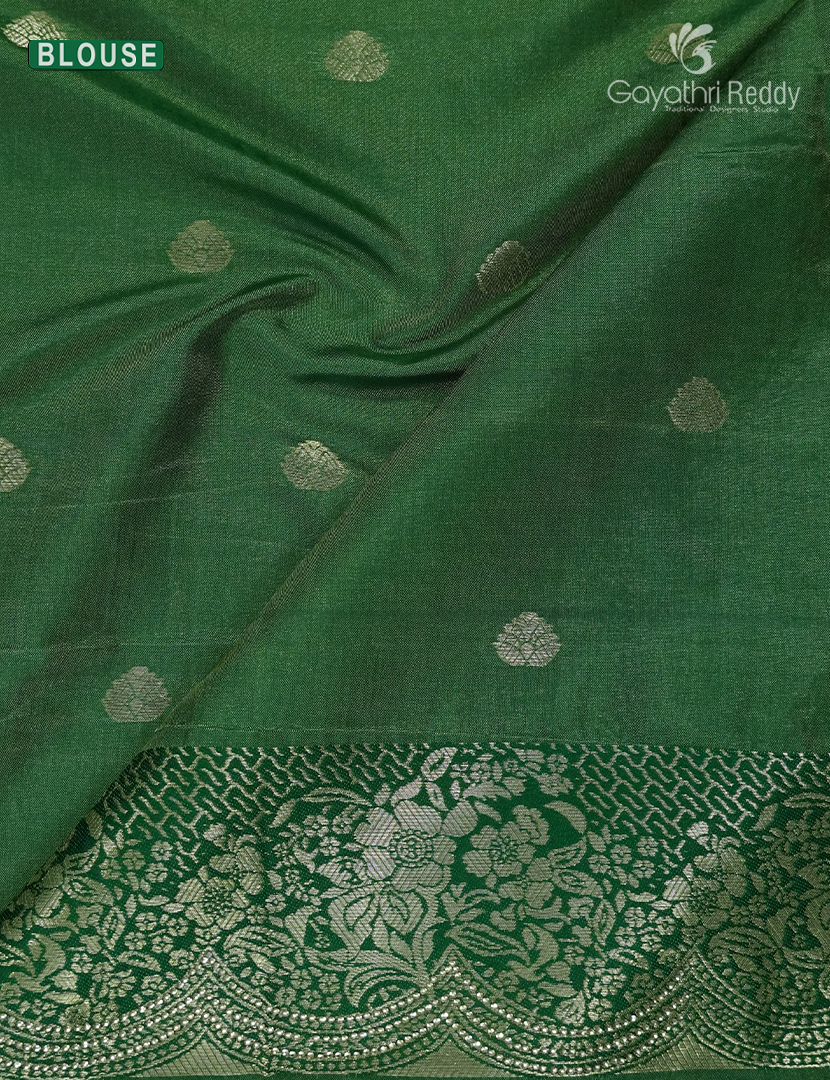 Semi Kanchipuram Silk Fancy  Saree in Olive Green  and Mehendi Green