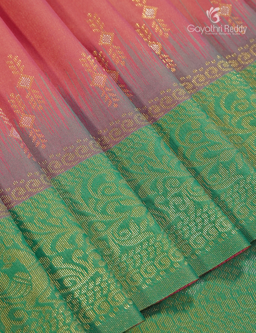 Semi Kanchipuran Silk Saree in Deep Peach and  Parrot Green