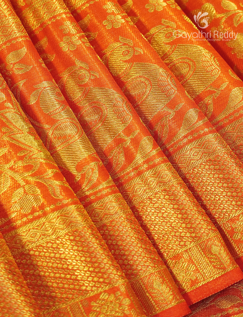 Pure Kanchipuram Silk Bridal Saree in Orange