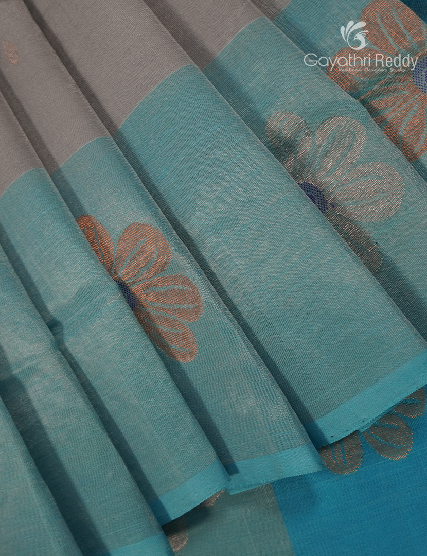 Pure Uppada Silk Saree in Grey and Sky Blue