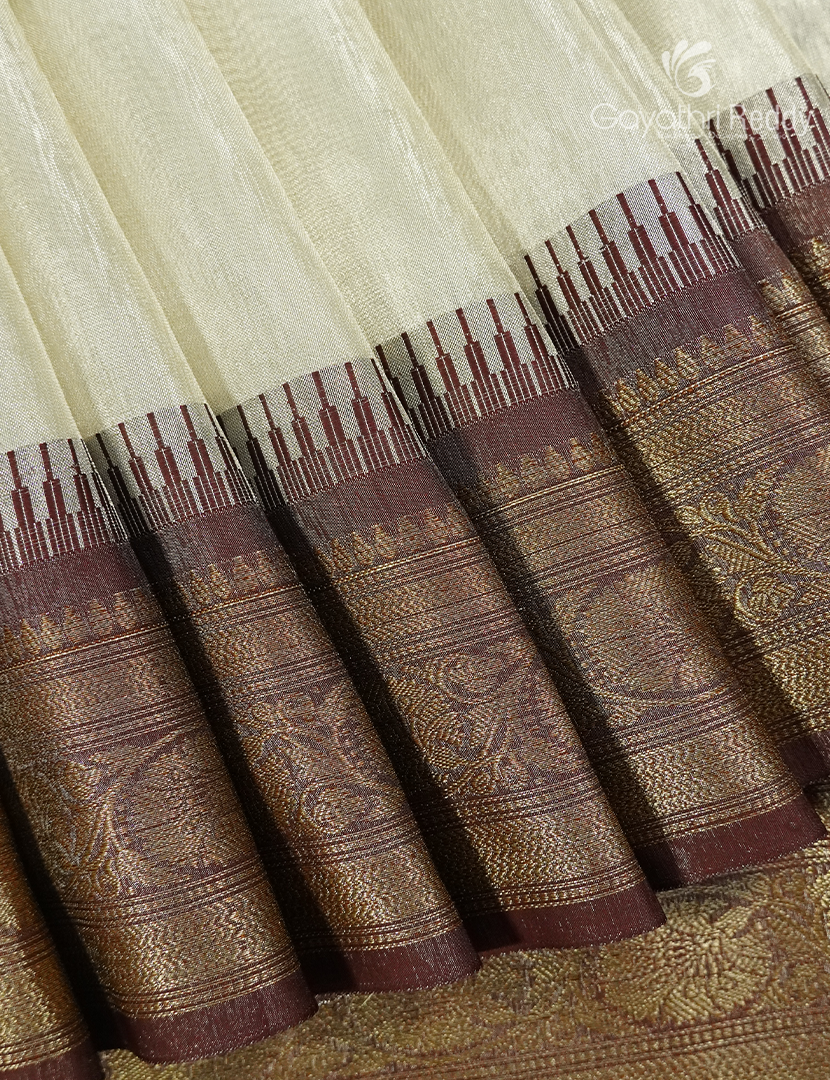 Semi Tissue Gadwal Saree in Cream and Maroon