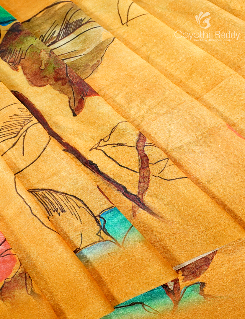 Semi Tussar Silk Saree in Deep Sandalwood Yellow