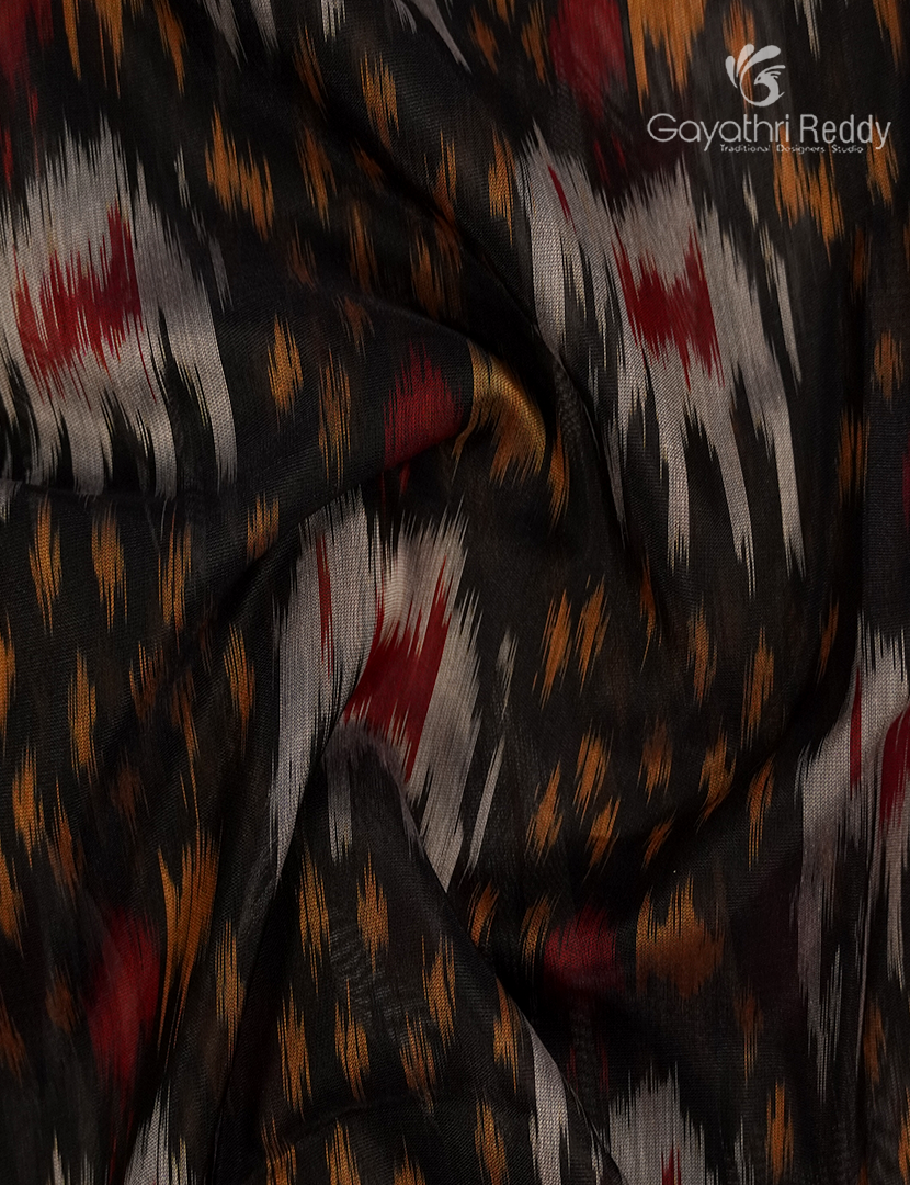 Kanchipuram Sico Saree in Black and Orange