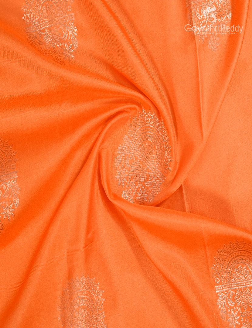 Semi Kanchipuram Art Silk Saree in Neon Orange
