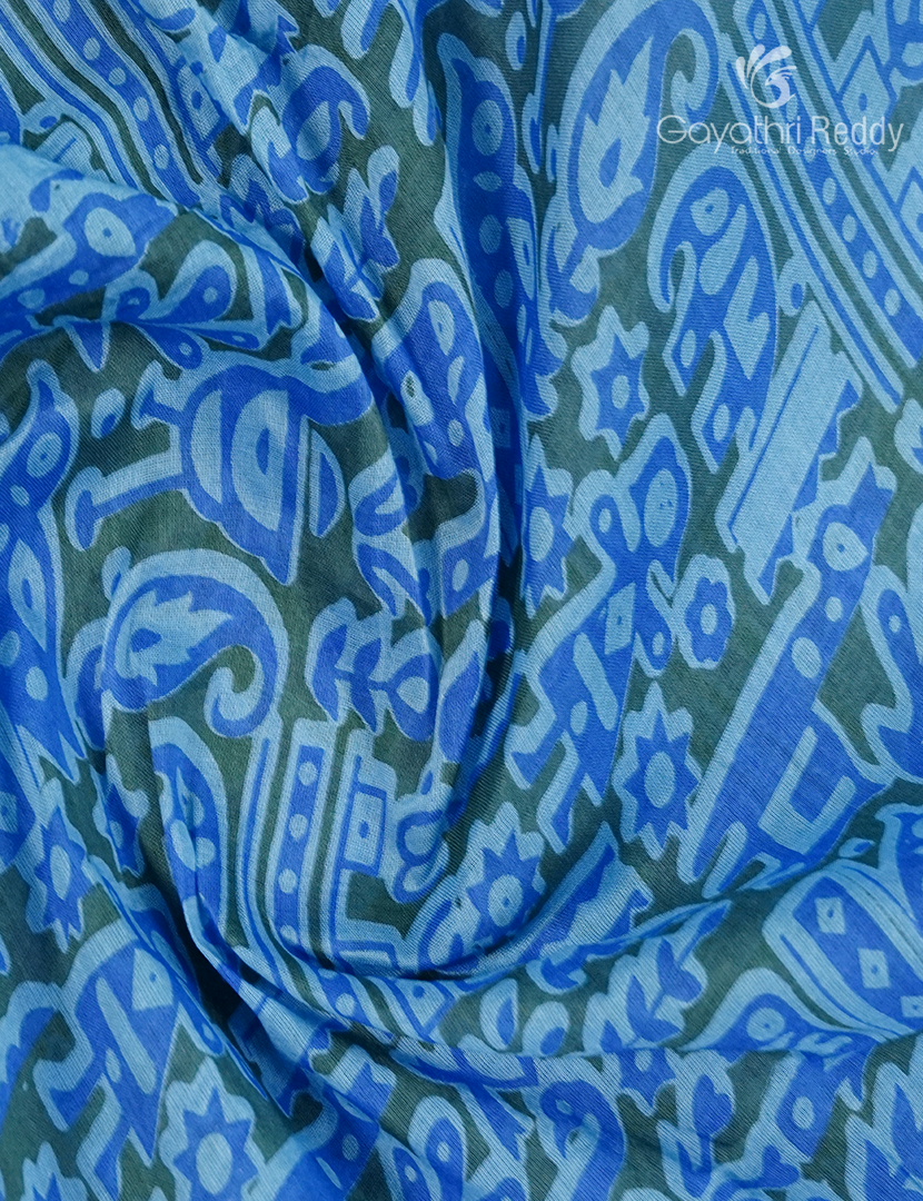 Pure MulMul Cotton Saree in PowderBlue and Black