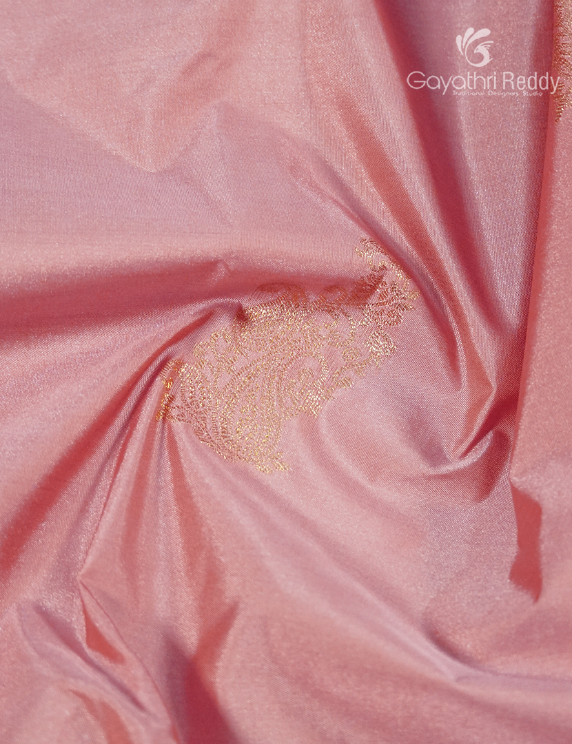 Semi Kanchipuram Silk Saree in Blush Pink and Deep Violet