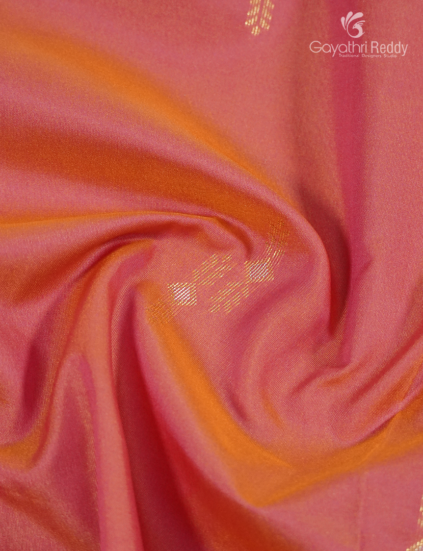 Semi Kanchipuran Silk Saree in Deep Peach and  Parrot Green