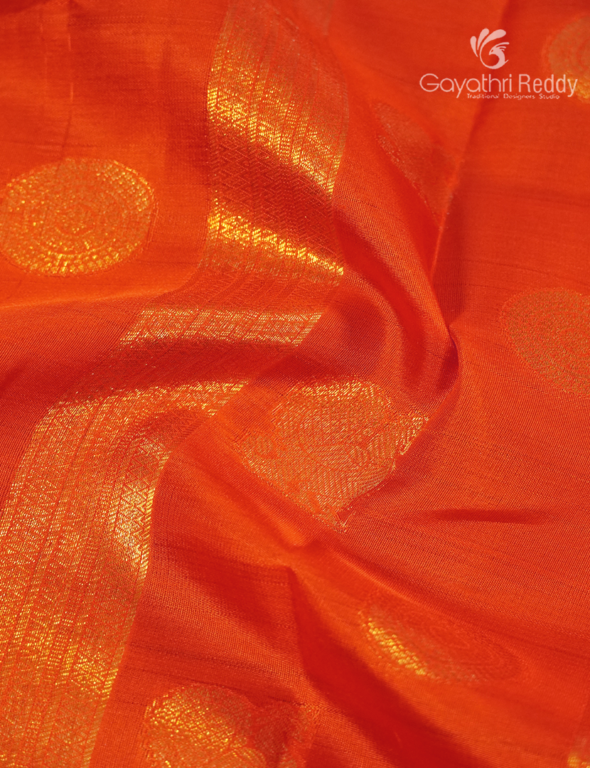 Pure Kanchipuram Silk Bridal Saree in Orange