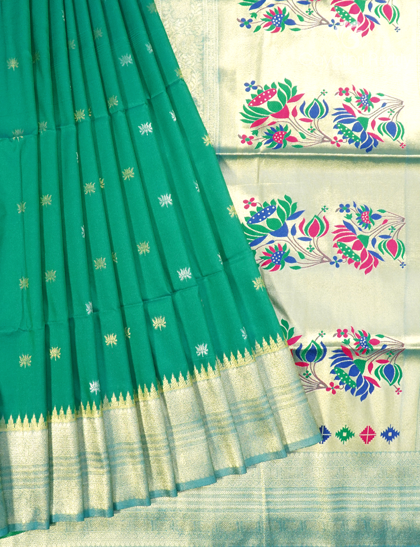 Semi Kanchipuram Art Silk Saree in Rama Green