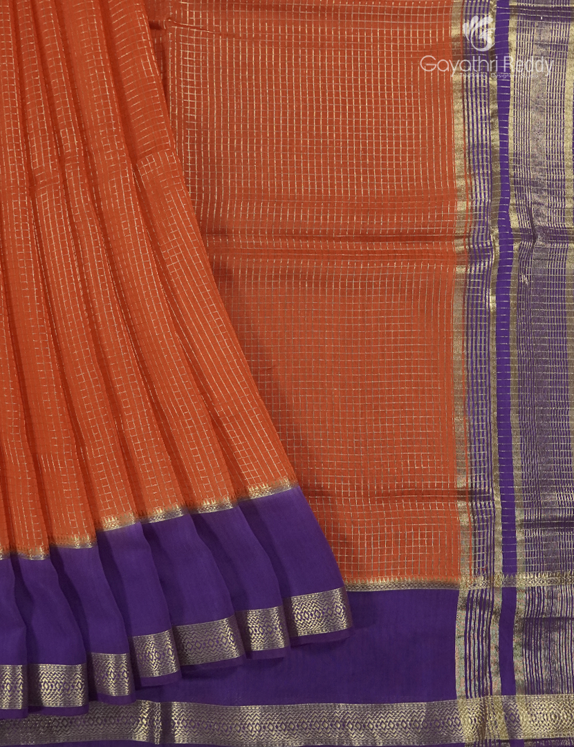 Semi Mysore Crepe Saree in Orange and Violet